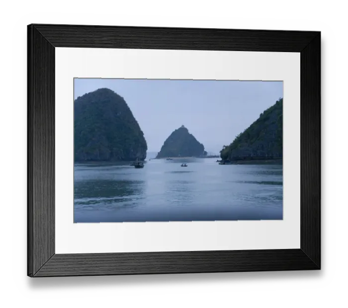Framed Print : Boats and islands at dusk on Vietnamese bay Framed Print : Boats and islands at dusk on Vietnamese bay