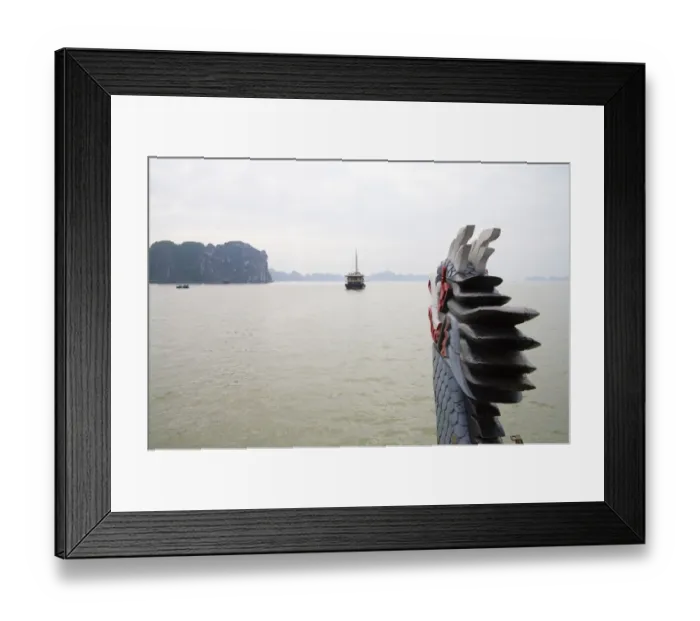 Framed Print : Figurehead and view from tour boat in Vietnam Framed Print : Figurehead and view from tour boat in Vietnam
