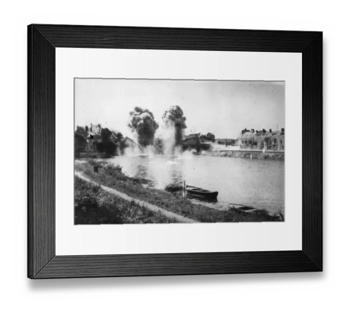 Framed Print : Woomph. 1914: Blowing up a bridge over the River Aisne in France during WW I Framed Print : Woomph. 1914: Blowing up a bridge over the River Aisne in France during WW I