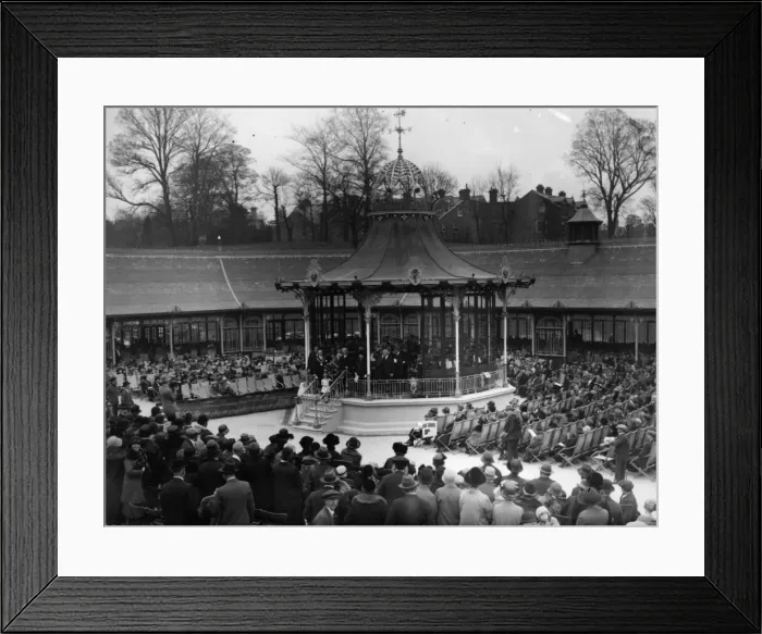 Framed Print : Bandstand. 1926: The official opening of the band pavilion in Calverly Grounds Framed Print : Bandstand. 1926: The official opening of the band pavilion in Calverly Grounds
