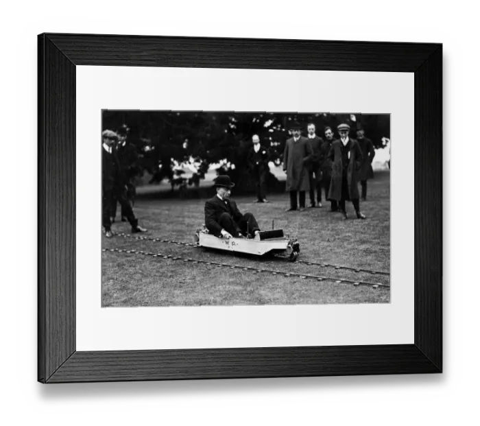Framed Print : Monorail. May 1907: A demonstration of a model of the Brennan Mono Rail Framed Print : Monorail. May 1907: A demonstration of a model of the Brennan Mono Rail