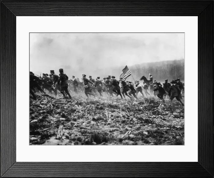 Framed Print : War Ready. March 1917: American troops preparing for WW I on a mock battlefield Framed Print : War Ready. March 1917: American troops preparing for WW I on a mock battlefield
