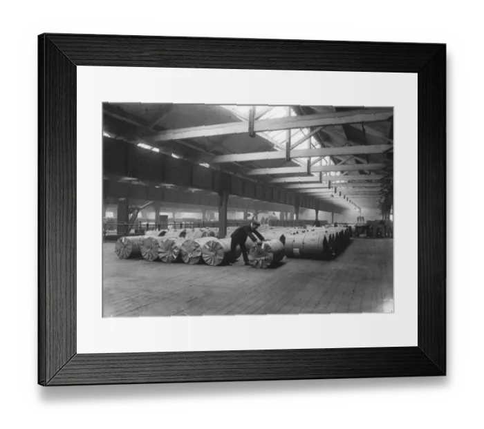 Framed Print : Paper. March 1907: Rolls of paper from mills arriving at Marylebone for newspaper printing