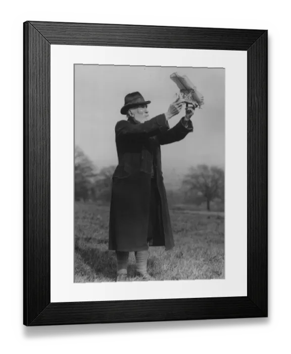 Framed Print : Old Flyer. 15th April 1907: Mr Hall with his model aeroplane Framed Print : Old Flyer. 15th April 1907: Mr Hall with his model aeroplane