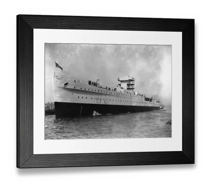 Framed Print : HMS York. 1928: The liner HMS York after being launched by the Duchess Framed Print : HMS York. 1928: The liner HMS York after being launched by the Duchess