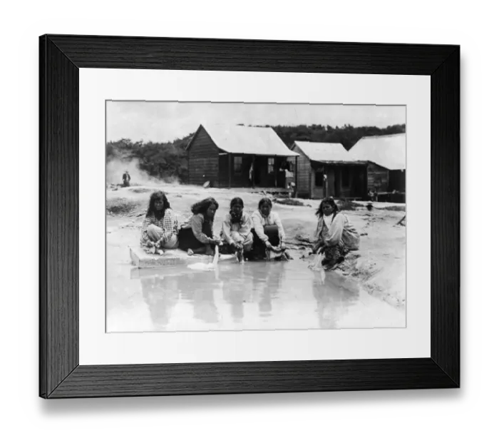 Framed Print : Wash Day. 1906: Women washing in a Maori village Framed Print : Wash Day. 1906: Women washing in a Maori village