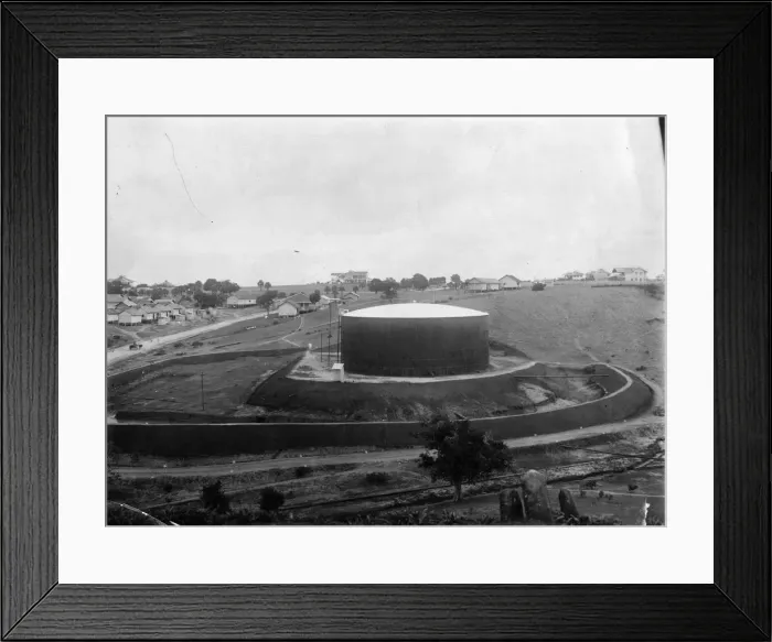 Framed Print : Oil Tank. circa 1930: A two million gallon oil tank belonging to the Burma Framed Print : Oil Tank. circa 1930: A two million gallon oil tank belonging to the Burma