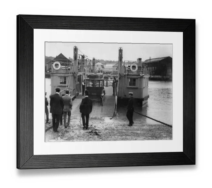 Framed Print : Car Ferry. 1909: Cars boarding the Cowes Steam Ferry