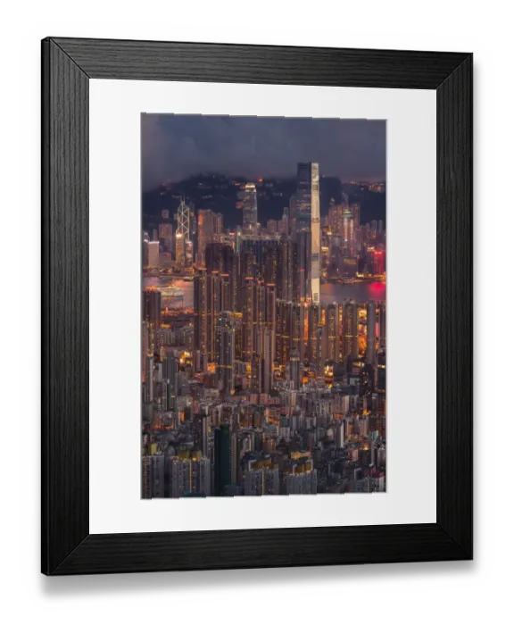 Framed Print : Sunset view of West Kowloon district, Hong Kong Framed Print : Sunset view of West Kowloon district, Hong Kong