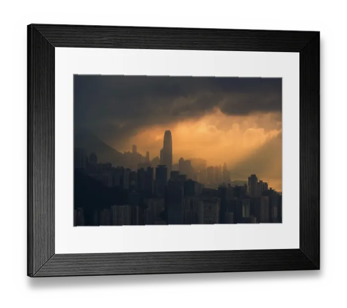 Framed Print : Sunray over Hong Kong business district Framed Print : Sunray over Hong Kong business district