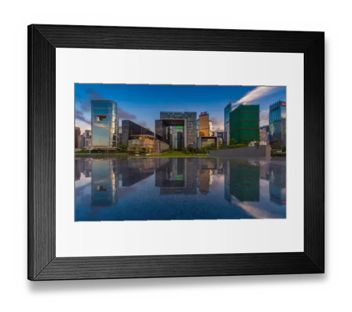 Framed Print : Hong Kong urban district area skyline with reflection
