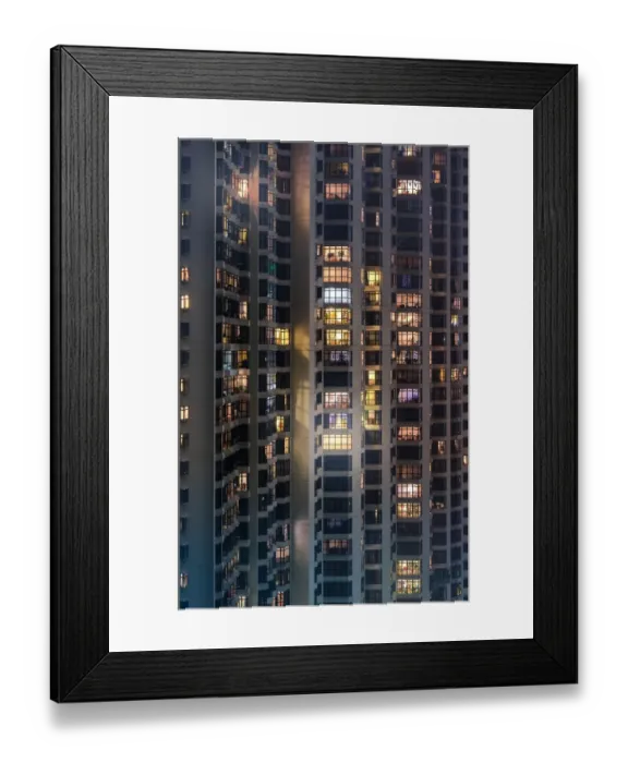 Framed Print : high density of residential blocks in Hong Kong at night Framed Print : high density of residential blocks in Hong Kong at night