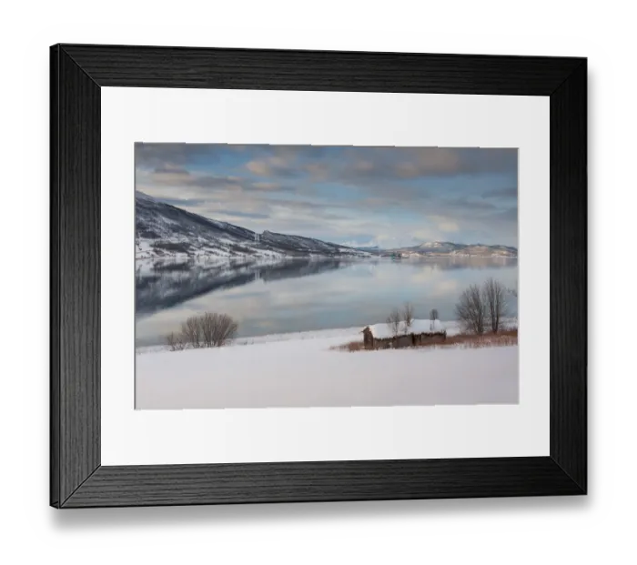 Framed Print : a lakeside house in winter Framed Print : a lakeside house in winter