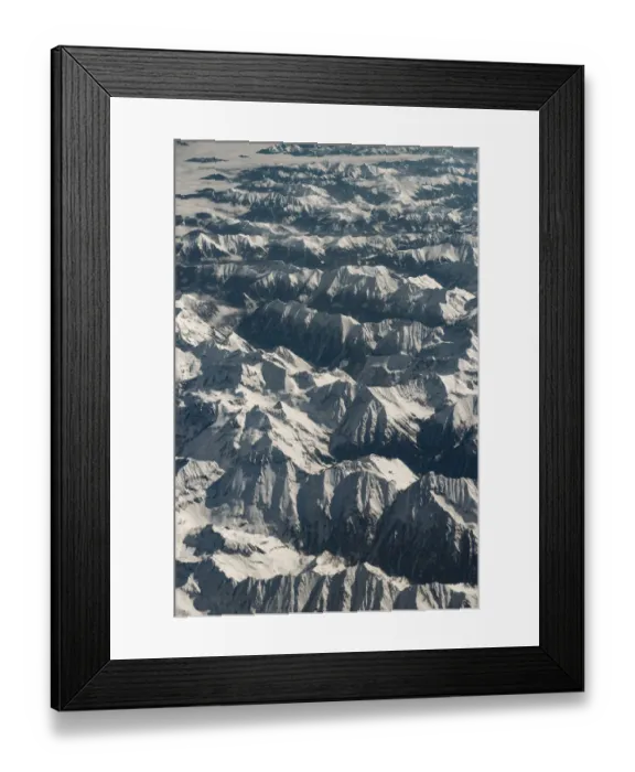 Framed Print : Snow mountain range view from a plane Framed Print : Snow mountain range view from a plane