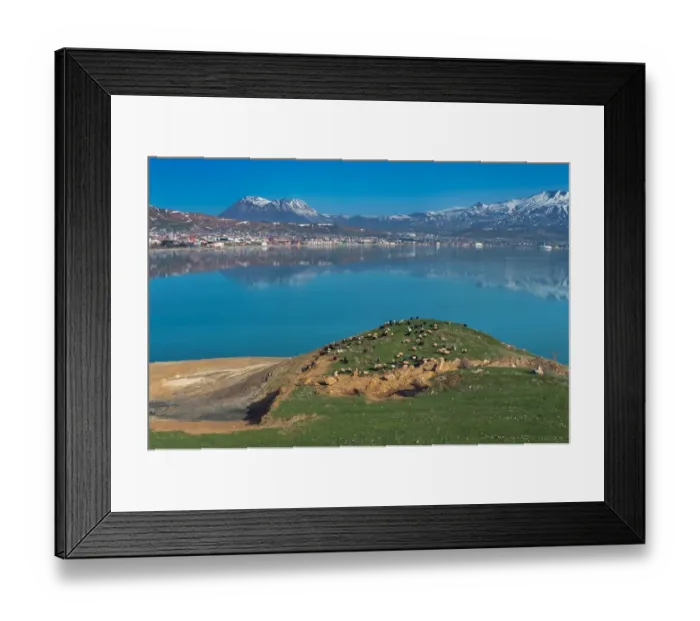 Framed Print : Landscape view of Lake Van with Nemrut volcano background Framed Print : Landscape view of Lake Van with Nemrut volcano background