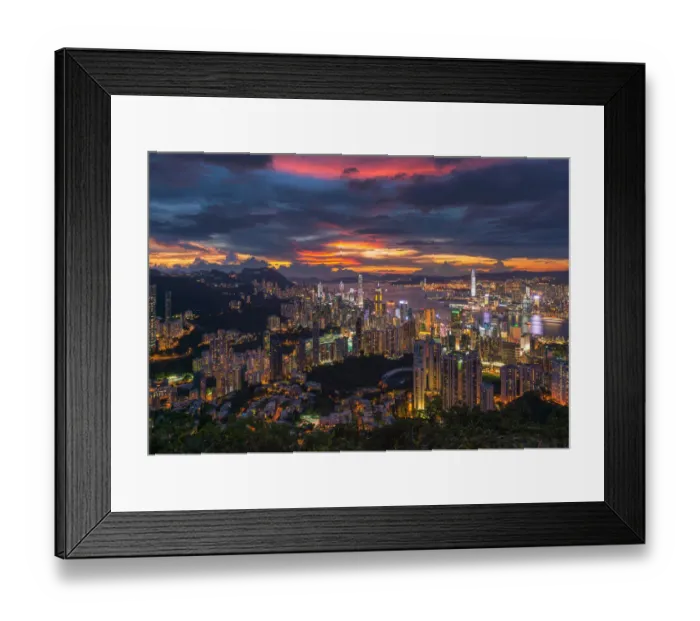 Framed Print : Colourful sky over Hong Kong city