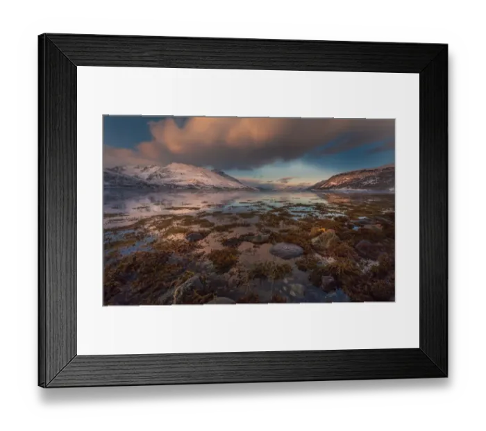 Framed Print : Winter Fjord landscape in Tromso Framed Print : Winter Fjord landscape in Tromso