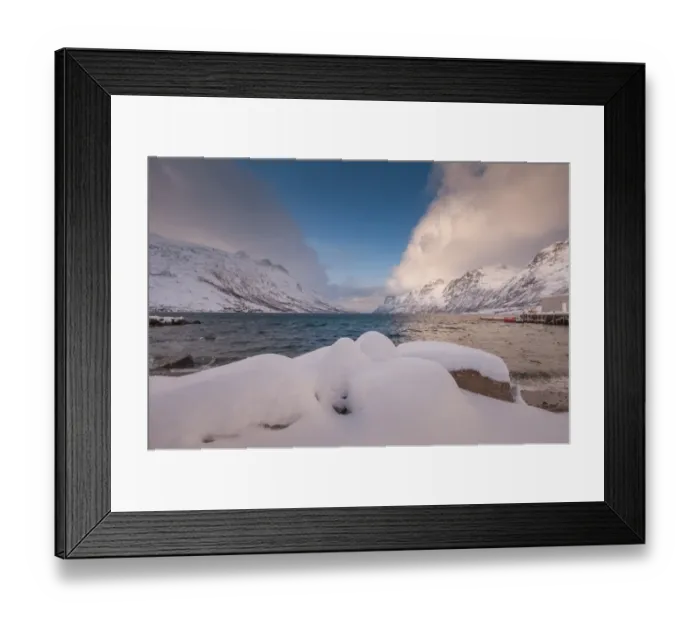 Framed Print : Winter Fjord landscape in Tromso Framed Print : Winter Fjord landscape in Tromso