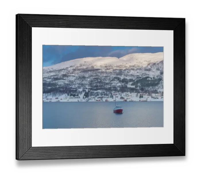 Framed Print : a boat in a bay in Tromso Framed Print : a boat in a bay in Tromso