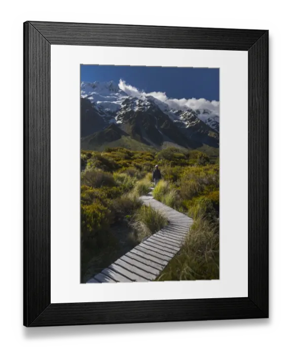 Framed Print : traveller trekking at Hooker valley, Mount Cook national park