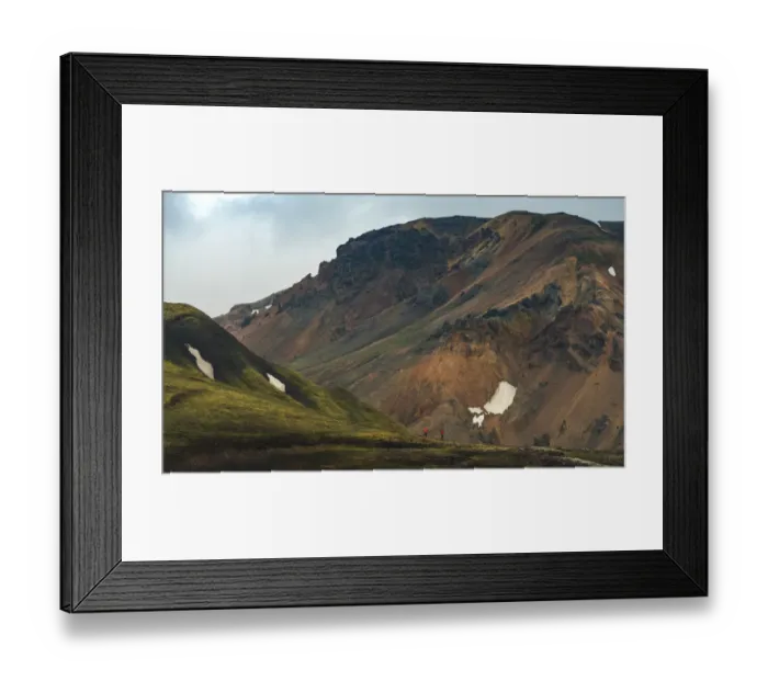 Framed Print : travellers walking at the volcanic landscape of landmannalaugar Framed Print : travellers walking at the volcanic landscape of landmannalaugar