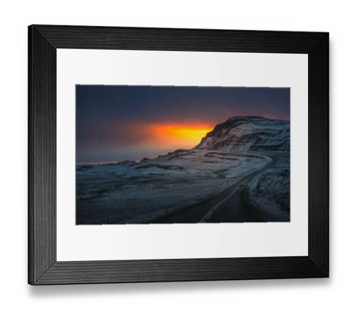 Framed Print : Winding road over sunset landscape of Iceland Framed Print : Winding road over sunset landscape of Iceland
