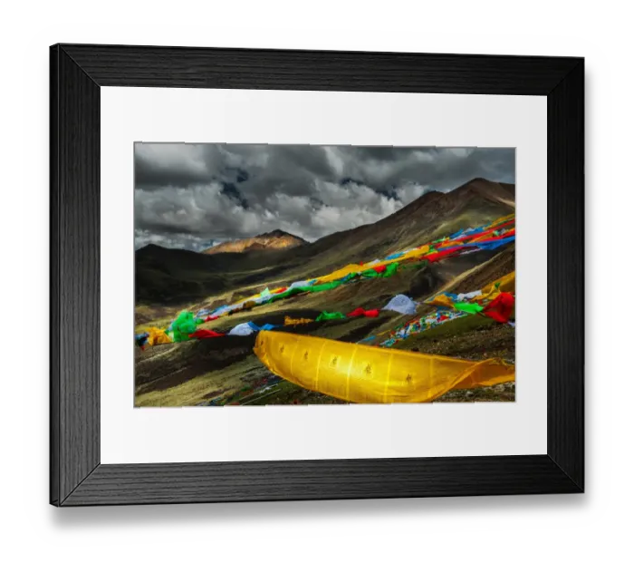 Framed Print : Colourful flag with Tibetan landscape Framed Print : Colourful flag with Tibetan landscape