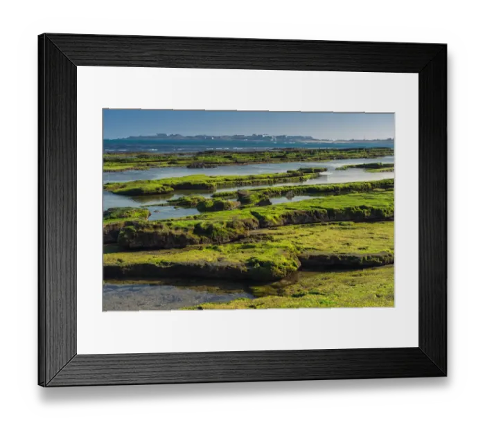 Framed Print : Rock coastline with Seopjikoji background Framed Print : Rock coastline with Seopjikoji background