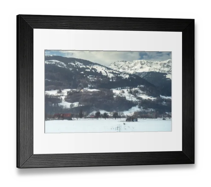 Framed Print : A small house on snow field in Switzerland Framed Print : A small house on snow field in Switzerland