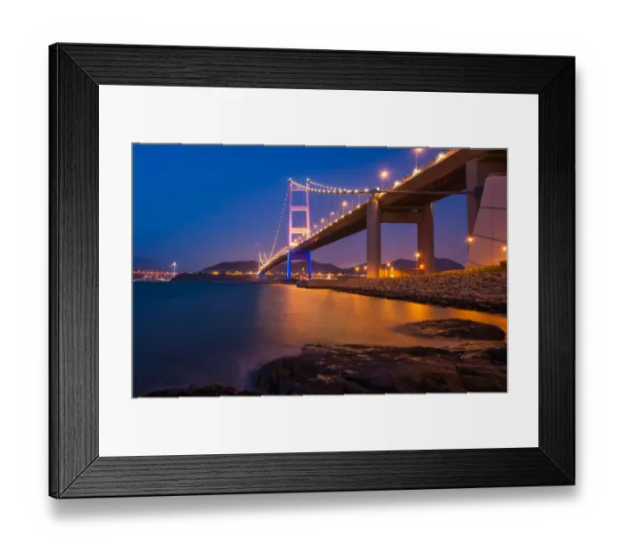 Framed Print : Tsingma bridge w / rock beach foreground Framed Print : Tsingma bridge w / rock beach foreground