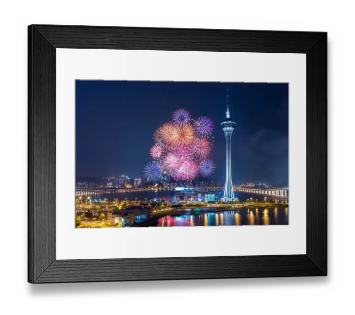 Framed Print : Macau colourful fireworks over the bay