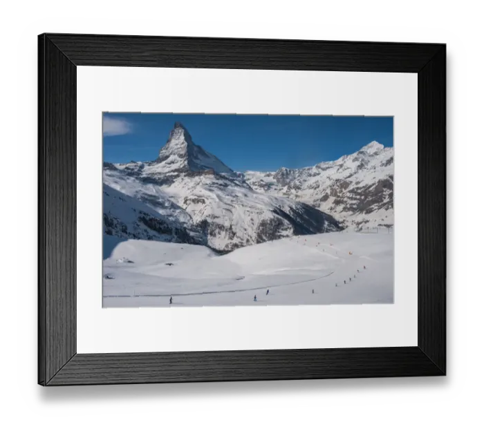 Framed Print : Snow ski track with Matterhorn background