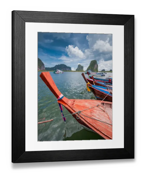 Framed Print : Boat. Thais boat with islands background Framed Print : Boat. Thais boat with islands background