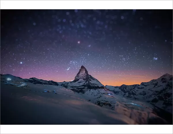 Night Winter landscape of Matterhorn
