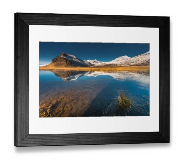 Framed Print : Beautiful scene of Snow mountain with reflection