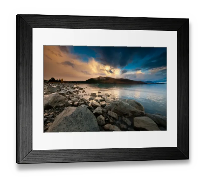 Framed Print : Lake tekapo w  /  rock beach foreground