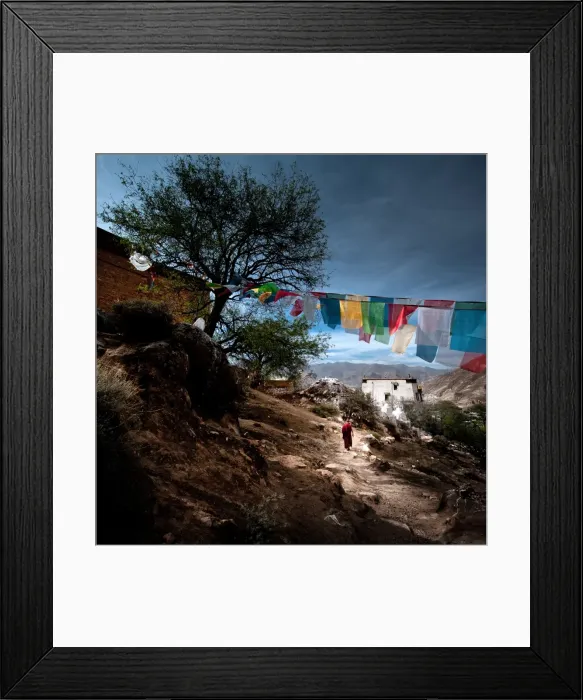 Framed Print : Dirt path. Tibetan monk walking on dirt path Framed Print : Dirt path. Tibetan monk walking on dirt path