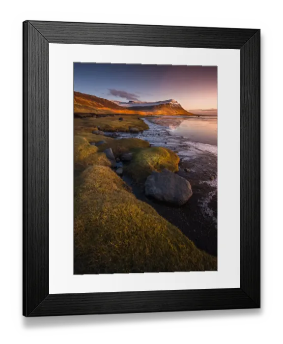 Framed Print : Sunset at Rock beach in West fjord Iceland Framed Print : Sunset at Rock beach in West fjord Iceland