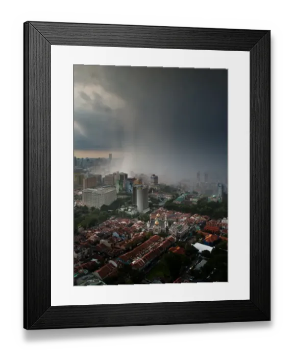 Framed Print : Pouring rain over Singapore city