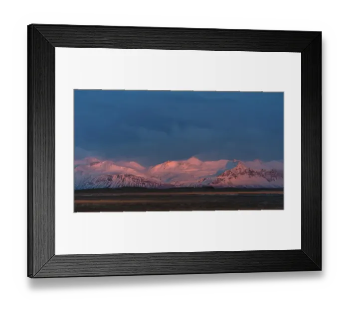 Framed Print : Snow mountain range in Iceland during sunset period Framed Print : Snow mountain range in Iceland during sunset period