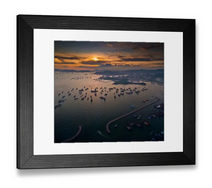 Framed Print : Industrial bay with group of boat