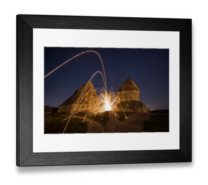 Framed Print : Fireworks in a sculpture rock landscape Framed Print : Fireworks in a sculpture rock landscape