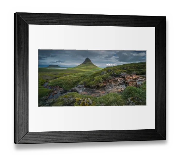 Framed Print : Kirkjufell mountain with creek foreground in panorama Framed Print : Kirkjufell mountain with creek foreground in panorama