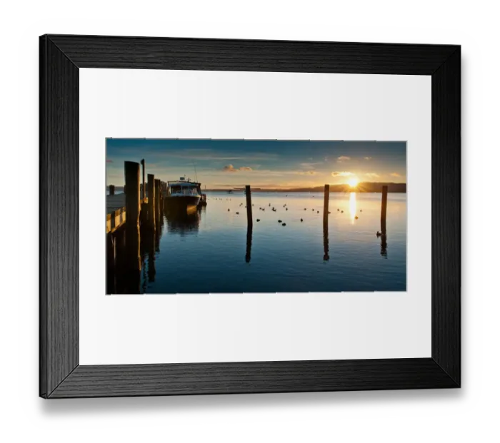 Framed Print : Pier at lake Rotorua with sunrise Framed Print : Pier at lake Rotorua with sunrise
