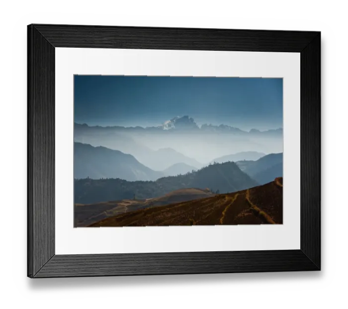 Framed Print : Farmland and Jade dragon snow mountain