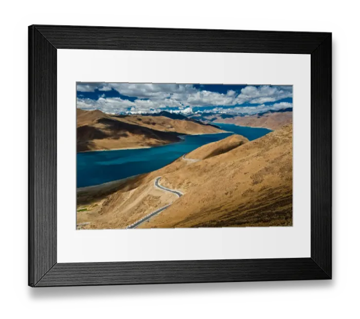 Framed Print : Yamdrok lake with road and sky