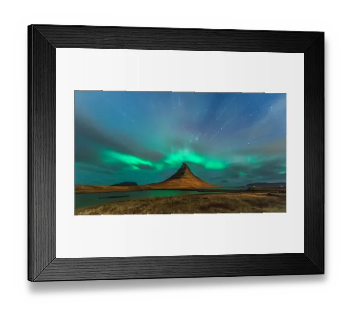 Framed Print : Northern light at Kirkjufell with startrail and grass foreground Framed Print : Northern light at Kirkjufell with startrail and grass foreground