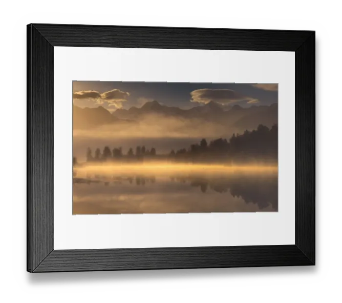 Framed Print : Morning mist at Lake Matheson