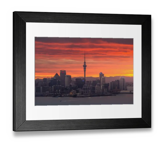 Framed Print : Colourful sky over Auckland city Framed Print : Colourful sky over Auckland city