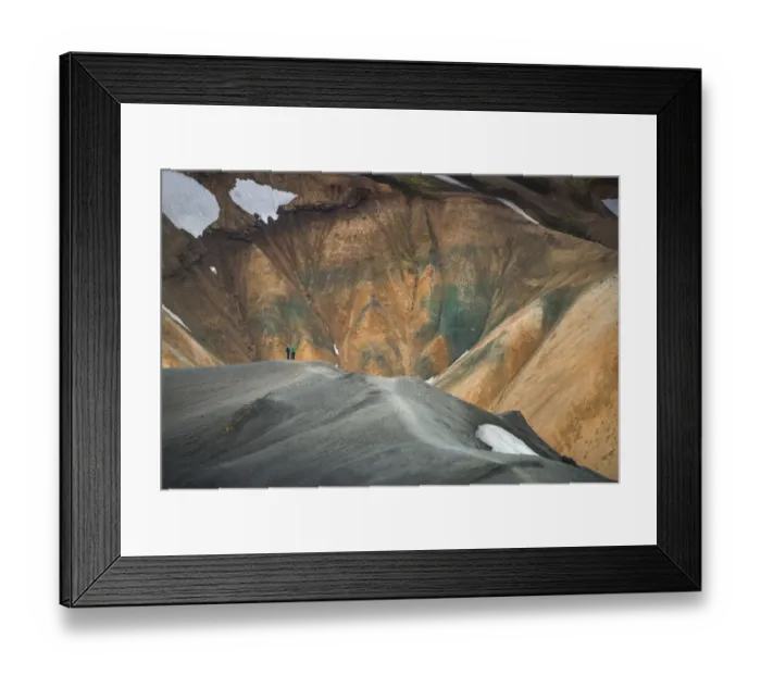 Framed Print : Hikers stand on the volcano ridge Framed Print : Hikers stand on the volcano ridge
